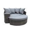 Rattan Curved Day Bed / Sofa & Footstool - Grey Rattan & Grey Cushion