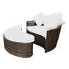 Rattan Curved Day Bed / Sofa & Footstool With Cream Cushions