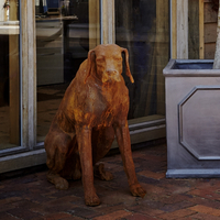 Sitting Rhodesian Ridgeback Cast Iron Statue in Rust