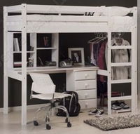 High Bed Set with Desk,  Shelves and Drawer