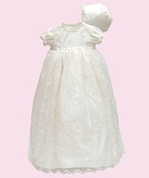 Ivory Long Length Christening Robe & Bonnet