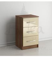 Lynx Walnut and Cream Three Drawer Bedside