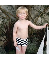 Navy Blue & White Stripe Swimming Trunks