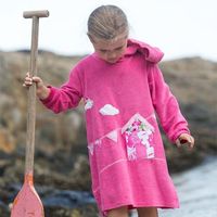 Pink Beach Hut Long Towelling Hooded Top