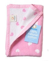 Pink Hearts Natural Cotton Pram Blanket