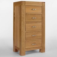 Santana Blonde Oak 5 Drawer Narrow Chest