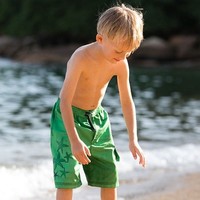 Starfish Print Navy/Green Boarder Shorts