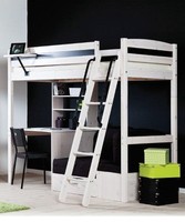 Trendy 28 Whitewash Loft Bed with Desk & Futon
