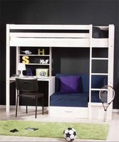 Trendy 29 Whitewash Loft Bed with Desk & Futon