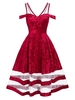 Christmas Lace Insert Cold Shoulder Velvet Flare Dress