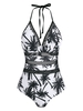 Crochet Panel Coconut Tree Halter One-piece Swimsuit
