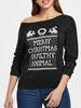 Merry Christmas Print Skew Neck Pullover Sweatshirt