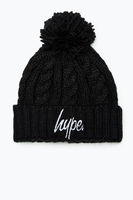 Hype Black Cable Knit Bobble Beanie