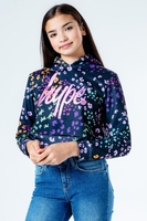 HYPE BLACK FLORAL DITSY KIDS CROP PULLOVER HOODIE
