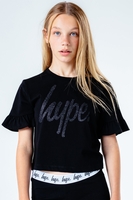 HYPE BLACK GLITTER SCRIPT FRILL KIDS T-SHIRT