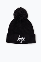 Hype Black Knit Ribbed Bobble Beanie