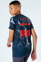 HYPE BLACK MARBLE PRINT REPEAT BACK LOGO KIDS T-SHIRT