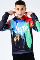 HYPE BLACK SPRAY DRIPS KIDS PULLOVER HOODIE
