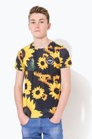 Hype Black Sunflower Crest Kids T-Shirt Size 13