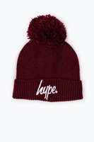 Hype Burgundy Knit Ribbed Bobble Beanie