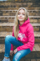 Hype Fuchsia Holo Script Kids Pink/silver Pullover Hoodie Size 7/8Y