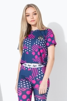 Hype Geo Camo Spot Kids Crop Blue/Pink T-Shirt Size 7-8