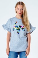 HYPE GREY FOIL SCRIPT FRILL KIDS T-SHIRT