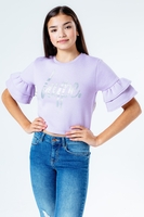 HYPE LILAC GLITTER SCRIPT FRILL KIDS T-SHIRT