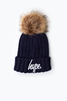 Hype Navy Chunky Knit Bobble Beanie