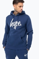 Hype Navy Script Mens Pullover Hoodie Size Large