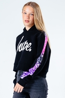 HYPE PINK & PURPLE ANIMAL PANEL KIDS CROP PULLOVER HOODIE