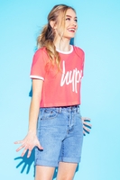 Hype Pink Ringer Script Kids Crop T-Shirt Size 5-6