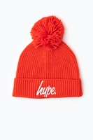 Hype Red Knit Ribbed Bobble Beanie