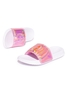 Hype White & Pink Holographic Crest Sliders Size 13