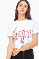 Hype White Flower Script Womens Crop T-Shirt Size 10