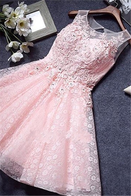 Custom Made A-line Lace Pink
Sleeveless Appliques Sexy
Short Homecoming Dresses