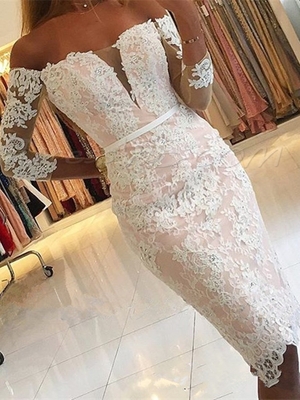 Cute Lace Off-the-shoulder
3/4-length Sleeve Homecoming
Dress Short Party Gown