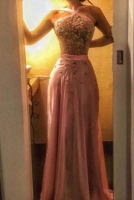 Halter CrystalEvening Dress
Mermaid Pink Prom Dress