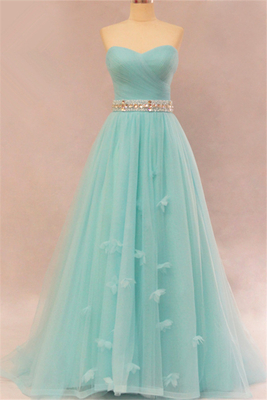 Sweetheart A-Line Elegant
Evening Dresses Flowers Lace
Up Prom Gowns with Sash
Crystal