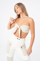 Tie Woven Front Crop Top - Beige