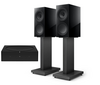 Sonos Wireless Amplifier with KEF R3 Meta Bookshelf speakers black with KEF s3 floor stands slate grey