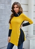 Asymmetric Hem Decorative Button Contrast Sweatshirt