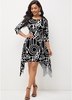 Asymmetric Hem Geometric Print Round Neck Dress