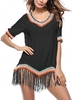 Asymmetric Hem Knitted Tassel Half Sleeve Cover Up