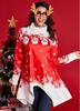Asymmetric Hem Long Sleeve Christmas Print T Shirt