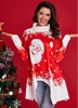 Asymmetric Hem Long Sleeve Christmas Print T Shirt
