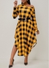 Asymmetric Hem Long Sleeve Plaid Dress