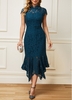 Asymmetric Hem Mock Neck Peacock Blue Mermaid Dress