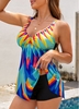 Asymmetric Hem Multi Color Striped Swimdress and Shorts