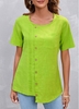 Asymmetric Hem Olive Green Round Neck Short Sleeve Blouse